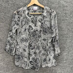 Mimi Blouse Women S Maternity Gray Paisley 3/4 Sleeve Crew Neck Rayon Casual